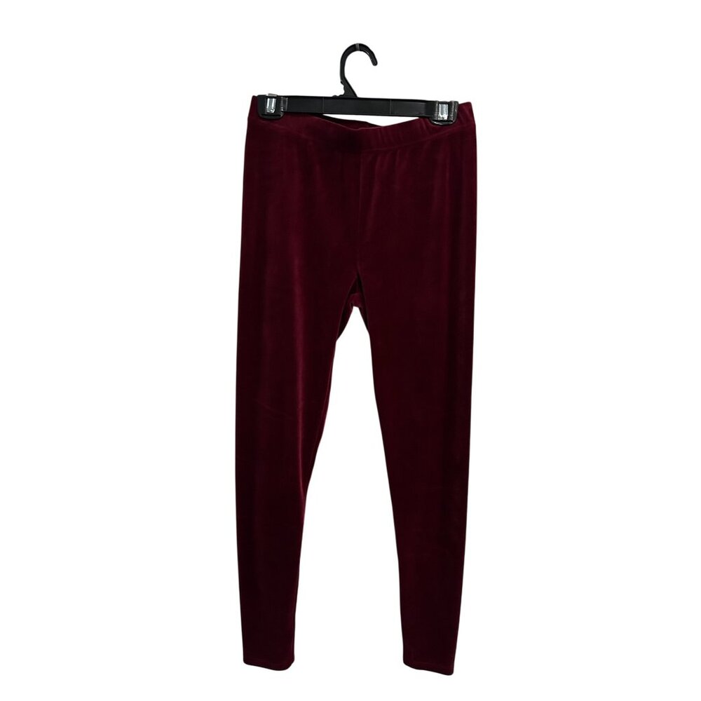 Conceited Burgundy Velvet Soft Stretchy Waistband Slim Fit Leggings Size L Luxe